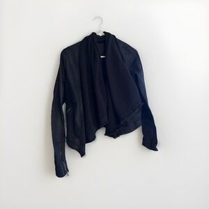 Free People Drape Front Coated Waxed Denim Moto Cropped Jacket black zip cuff 8